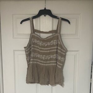Versona Beige Tank Top with White Embroidery